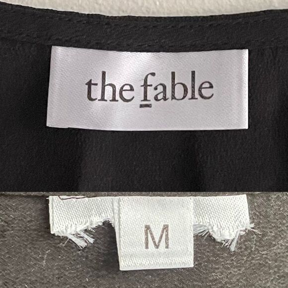 THE FABLE Silk Crew Neck Short Sleeve Blouse Black S - Picture 3 of 3
